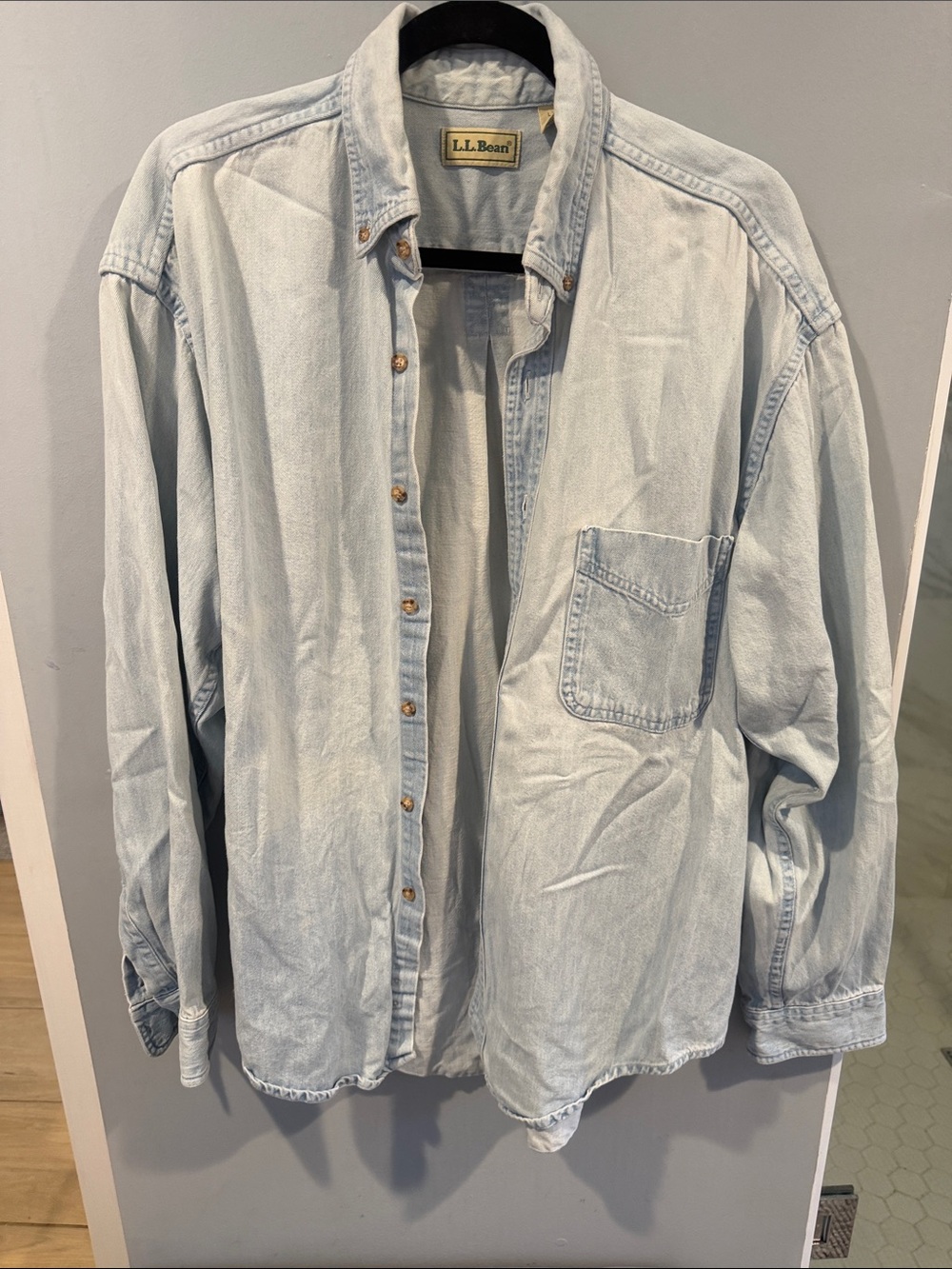 L.L. Bean Men's Pale Blue Denim Button-Down Shirt